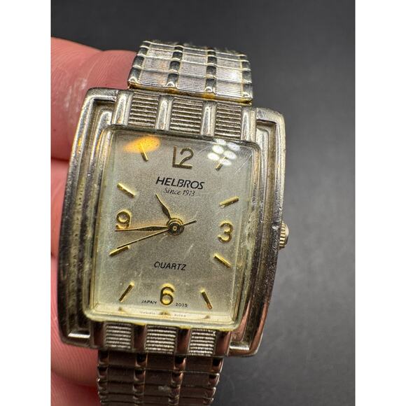 Vintage Helbros Ladies Quartz Silver Tone Tank Watch 377 Stretch Band 21mm - Picture 6 of 10